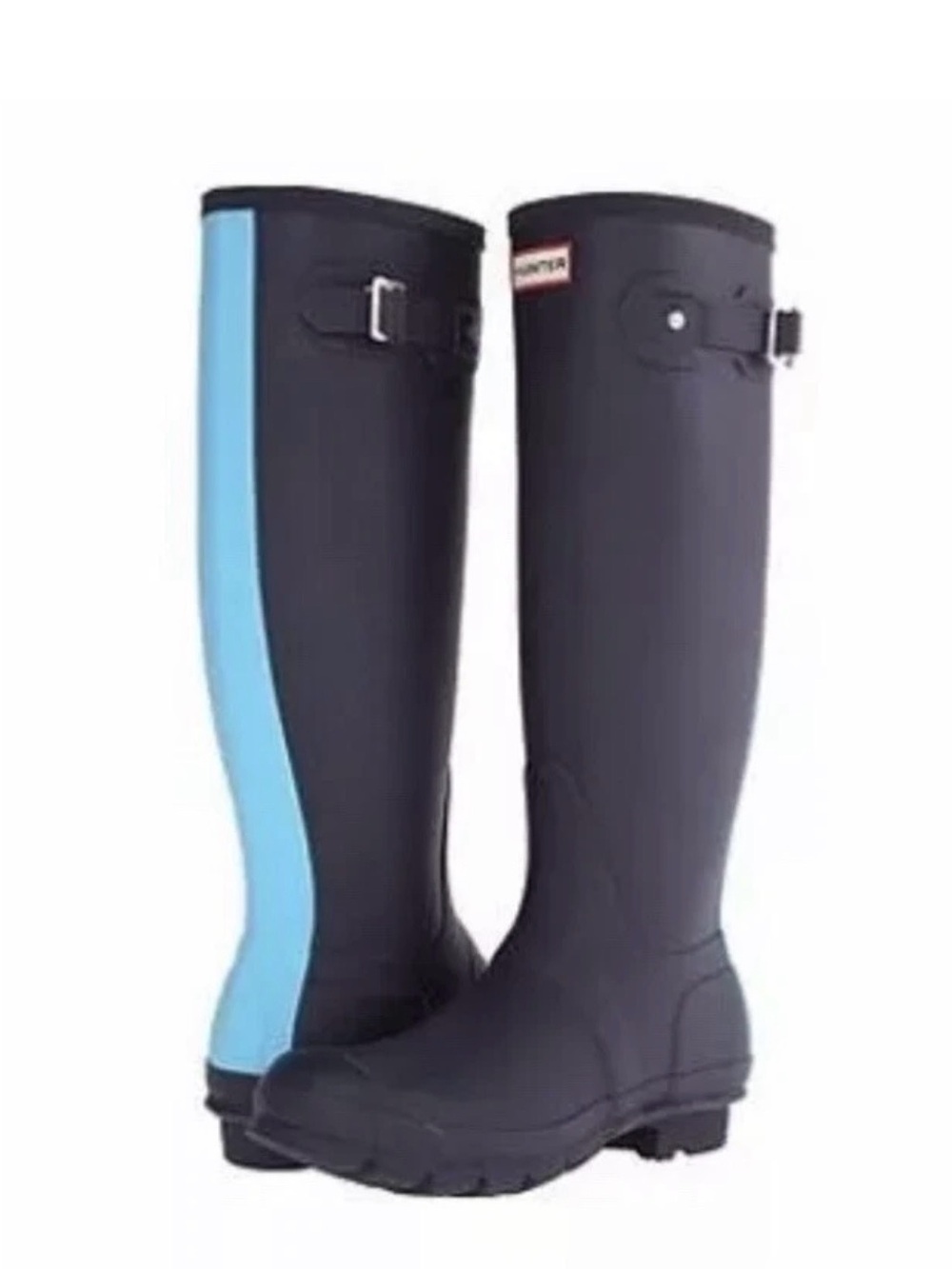 Hunter Tall Rain Boots with Light Blue Rear Panel